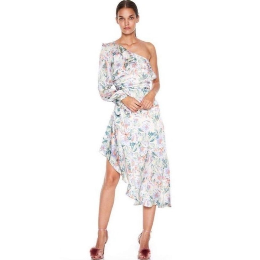 La Maison Talulah Floral Mist One Shoulder Silk Midi Dress LARGE NWT